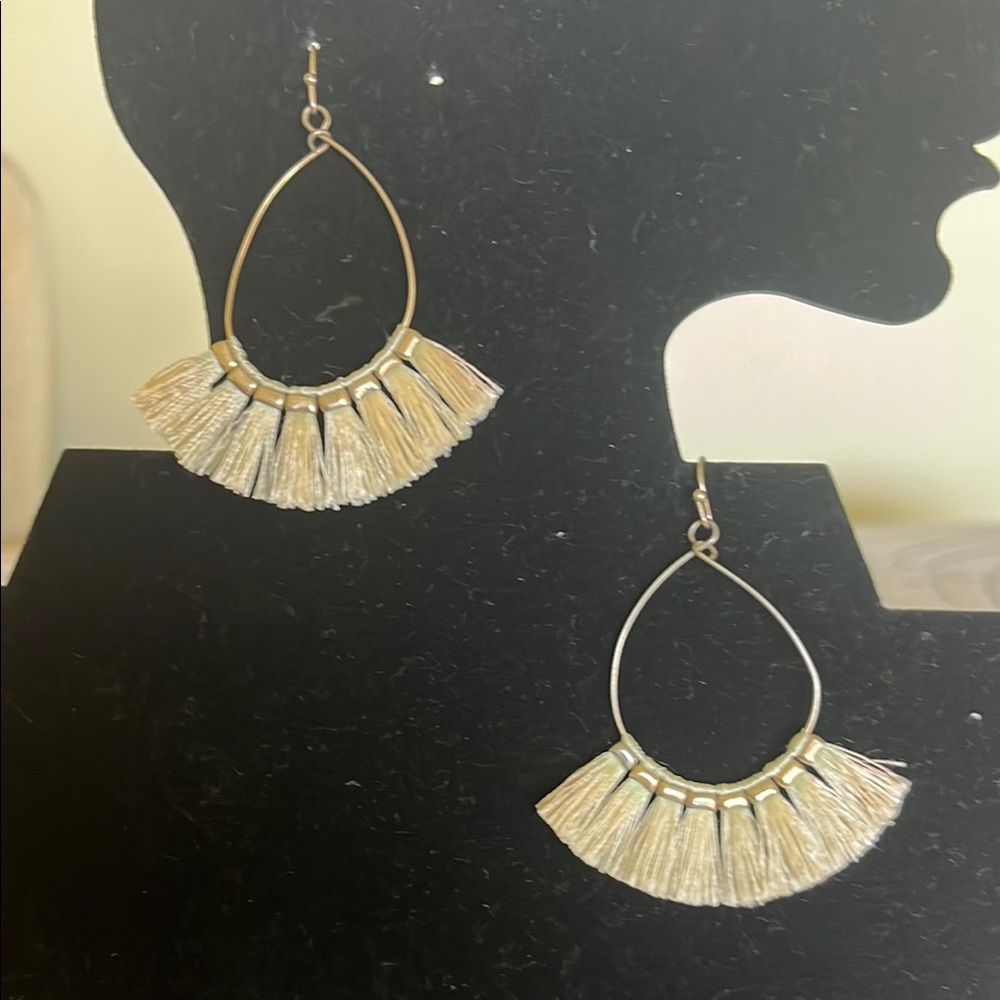 Elegant Silver/copper color and Cream Tassel Earrings